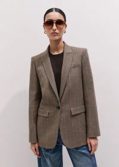 Me+em Check Sharp Shoulder Blazer Brown Multi In Brown