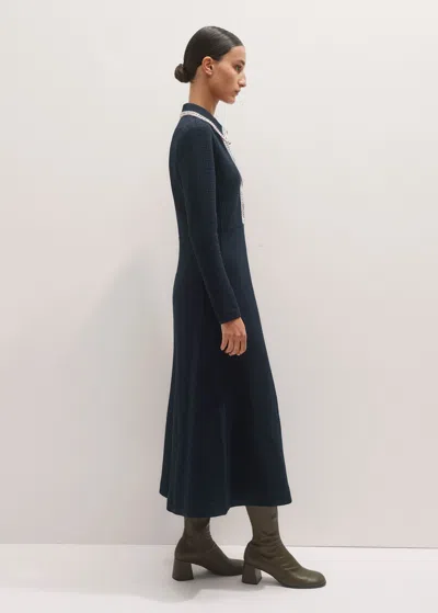 Me+em Crochet Trim Fit And Flare Midi Dress Navy In Blue