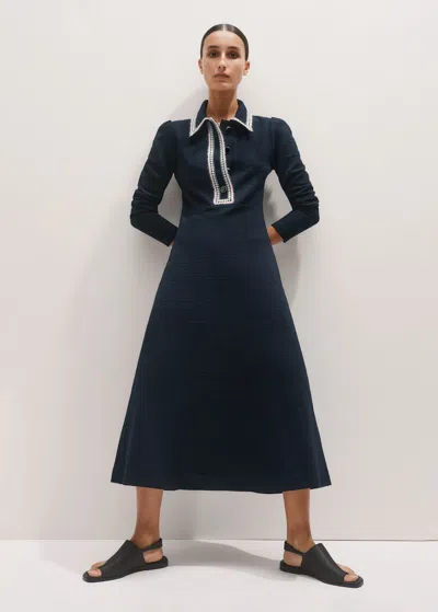 Me+em Crochet Trim Fit And Flare Midi Dress Navy In Blue
