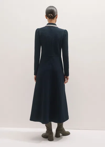 Me+em Crochet Trim Fit And Flare Midi Dress Navy In Blue