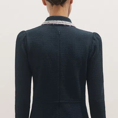 Me+em Crochet Trim Fit And Flare Midi Dress Navy In Blue