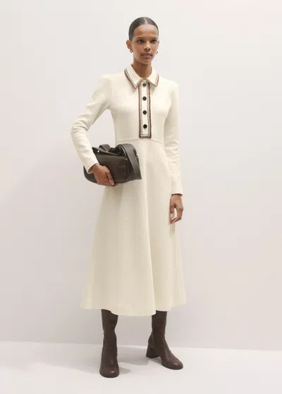 Me+em Crochet Trim Fit And Flare Midi Dress Cream In White