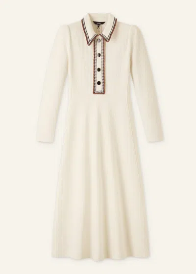 Me+em Crochet Trim Fit And Flare Midi Dress Cream In White