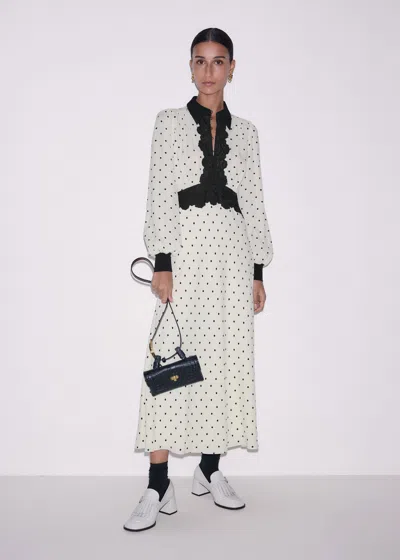 Me+em Winter Polka Dot Lace Trim Maxi Dress Cream Black In White