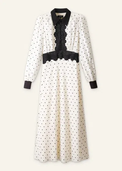Me+em Winter Polka Dot Lace Trim Maxi Dress Cream Black In White