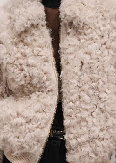 Me+em Shearling Bomber Jacket Cream In White