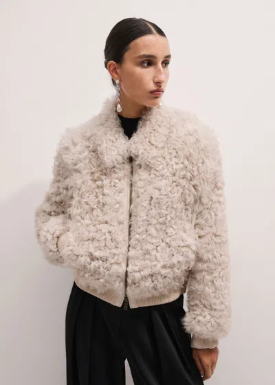 Me+em Shearling Bomber Jacket Cream In White