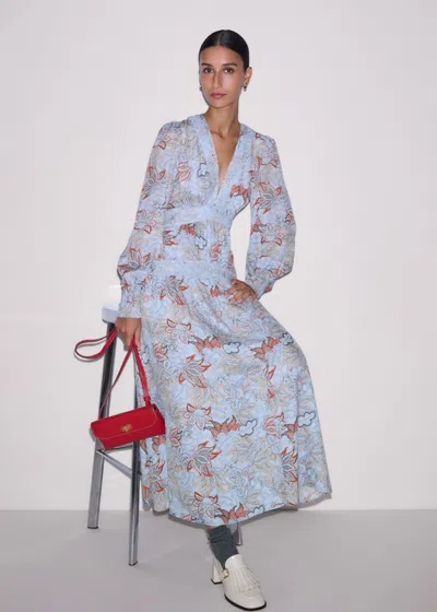 Me+em Silk Delicate Paisley Print Fit And Flare Maxi Dress Blue/multi