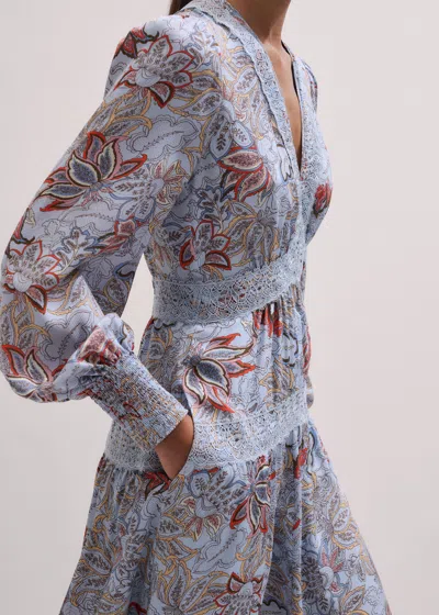 Me+em Silk Delicate Paisley Print Fit And Flare Maxi Dress Blue/multi