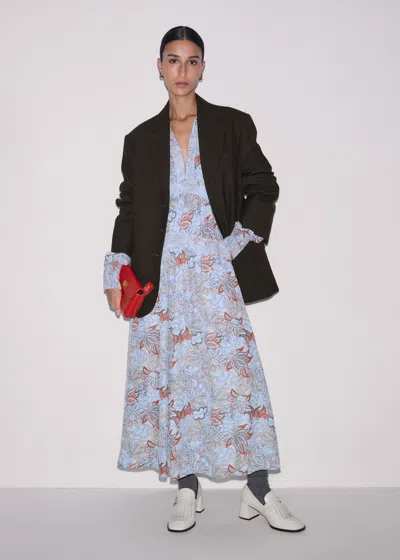 Me+em Silk Delicate Paisley Print Fit And Flare Maxi Dress Blue/multi