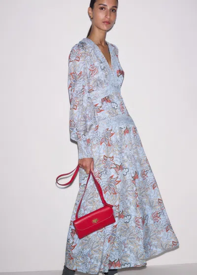 Me+em Silk Delicate Paisley Print Fit And Flare Maxi Dress Blue/multi