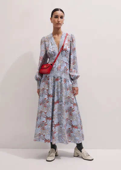 Me+em Silk Delicate Paisley Print Fit And Flare Maxi Dress Blue/multi