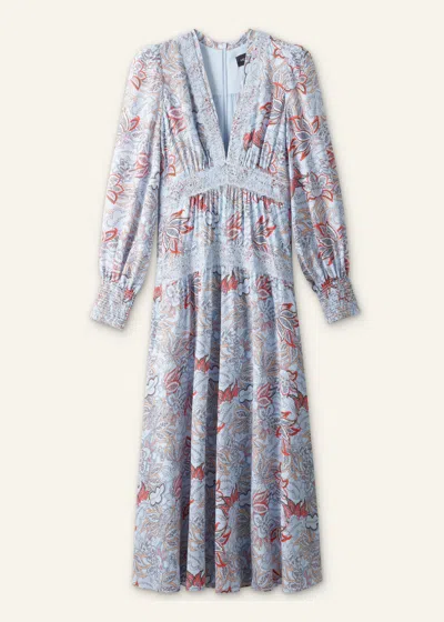 Me+em Silk Delicate Paisley Print Fit And Flare Maxi Dress Blue/multi