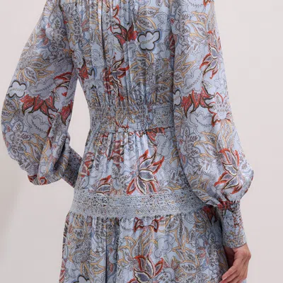 Me+em Silk Delicate Paisley Print Fit And Flare Maxi Dress Blue/multi