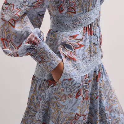 Me+em Silk Delicate Paisley Print Fit And Flare Maxi Dress Blue/multi