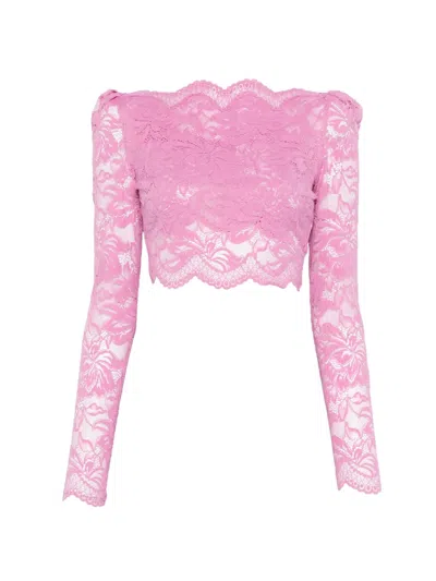 Rabanne Short Stretch Lace Top In Pink