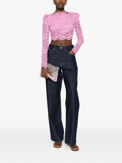 Rabanne Short Stretch Lace Top In Pink