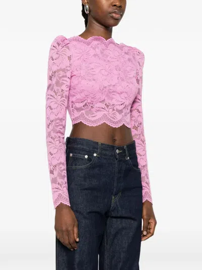 Rabanne Short Stretch Lace Top In Pink