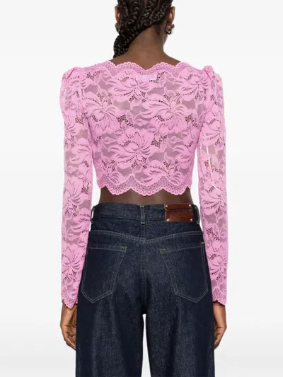 Rabanne Short Stretch Lace Top In Pink