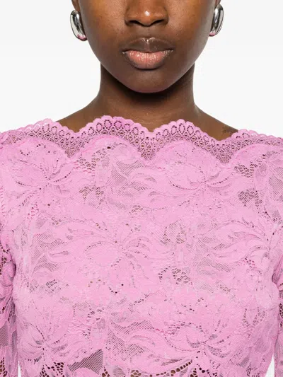 Rabanne Short Stretch Lace Top In Pink