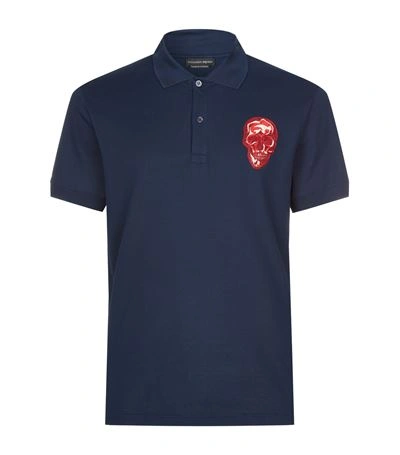 Alexander Mcqueen Slim-fit Embroidered Cotton-piqué Polo Shirt In Navy & Red