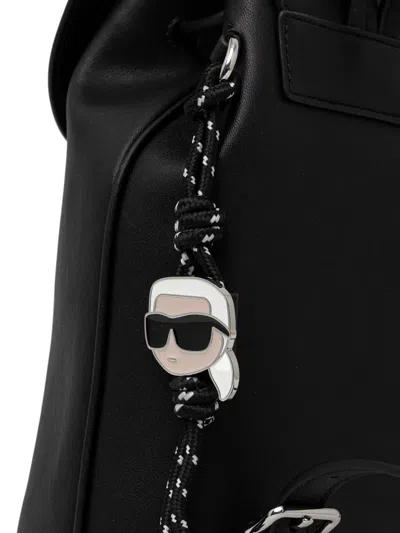 Karl Lagerfeld Drawstring Embossed-logo Backpack In Black