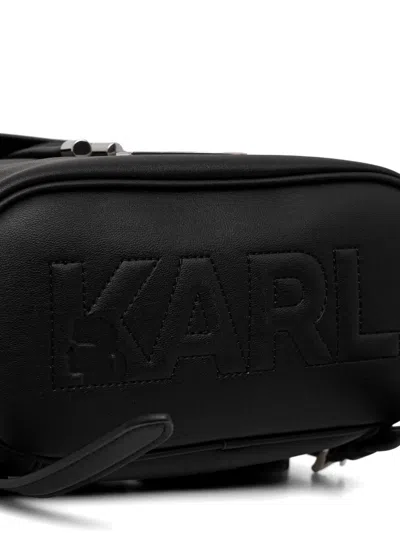 Karl Lagerfeld Drawstring Embossed-logo Backpack In Black