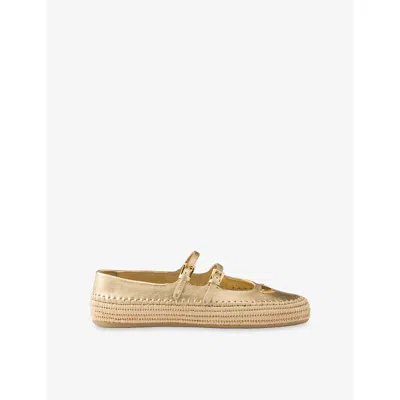 Prada Gold Raffia And Leather Espadrilles In Silver