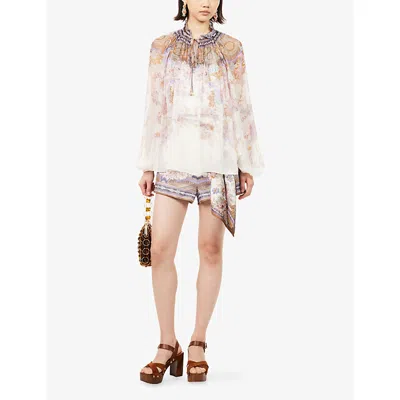 Zimmermann Womens Cream Blue Paisley Luna Scarf-tie Linen Shorts In Multi