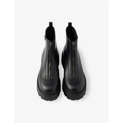 Prada Leather Platform Ankle Boots In Black