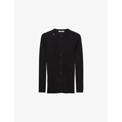 Prada Womens Black Round-neck Ribbed Wool Cardigan In Black