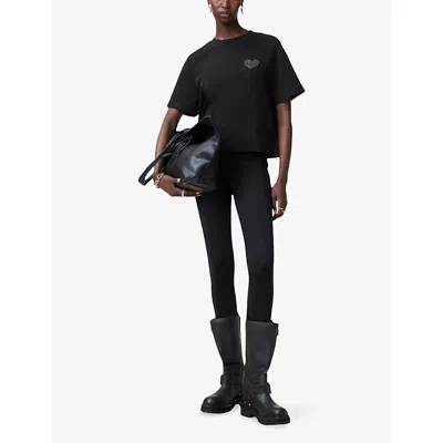 Allsaints Womens Black Lover Lisa Embroidered Cotton-jersey T-shirt