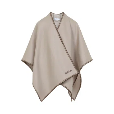 Max Mara Belted Whipstitched Embroidered Wool Cape In Neutral