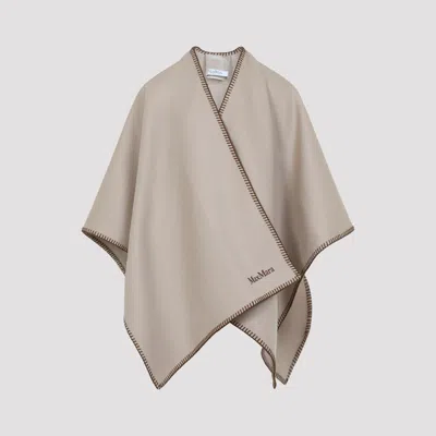 Max Mara Belted Whipstitched Embroidered Wool Cape In Neutral
