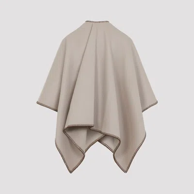 Max Mara Belted Whipstitched Embroidered Wool Cape In Neutral