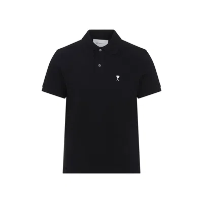 Ami Alexandre Mattiussi Black Cotton Short Sleeves Ami De Coeur Polo Shirt Black