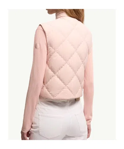 Moncler Biois High Collar Quilted Vest Pockets In Pink