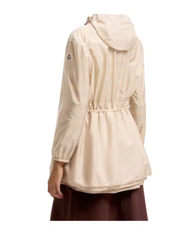 Moncler Weteau Ruched-trim Hooded Mid-length Jacket In Neutral