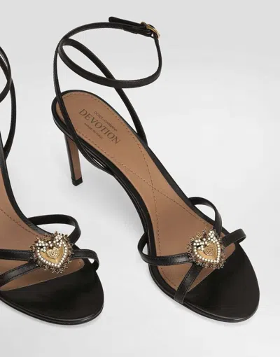 Dolce & Gabbana Sandals Thin Straps Stiletto Heel Heart In Black