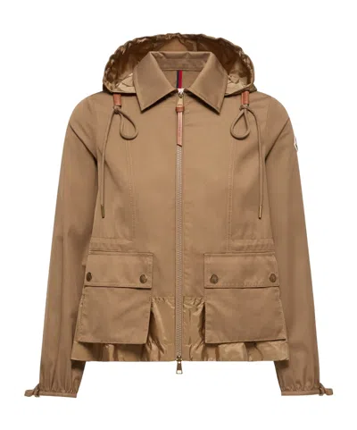 Moncler Womens Open Beige Adenium Hooded Shell-panelled Jacket In Brown