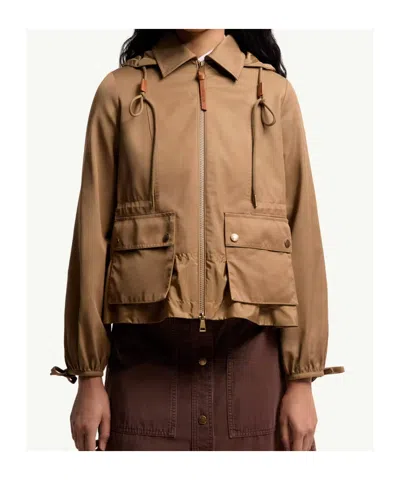 Moncler Womens Open Beige Adenium Hooded Shell-panelled Jacket In Brown