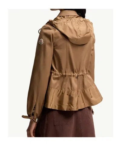 Moncler Womens Open Beige Adenium Hooded Shell-panelled Jacket In Brown