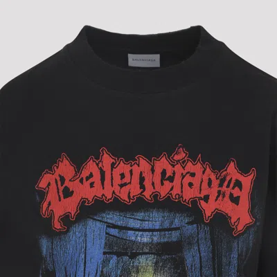 Balenciaga Medium Fit Graphic Crew Neck T Shirt In Black