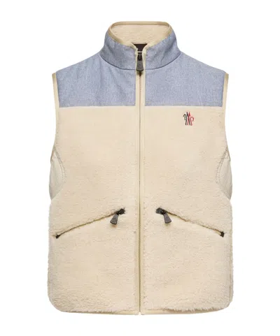 Moncler Grenoble Light Beige Acrylic Gilet In Multi