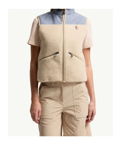 Moncler Grenoble Light Beige Acrylic Gilet In Multi