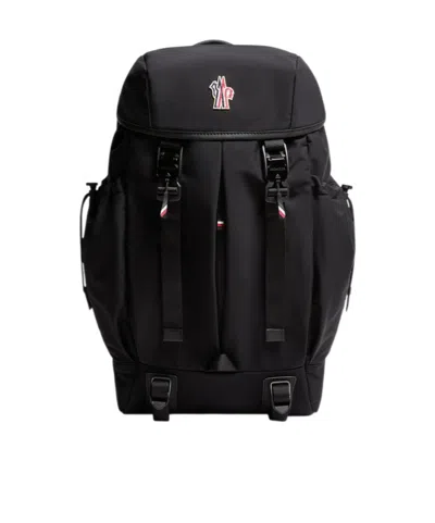 Moncler Leather-trimmed Buckle-fastening Backpack In Black