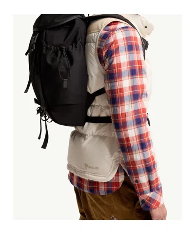 Moncler Leather-trimmed Buckle-fastening Backpack In Black