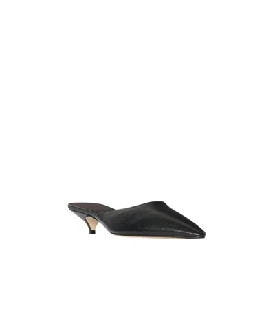 The Row Liisa Leather Kitten Heel Pointed Toe Mules In Black