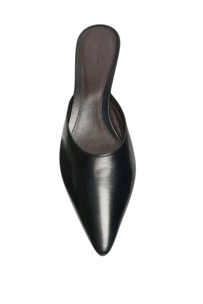 The Row Liisa Leather Kitten Heel Pointed Toe Mules In Black