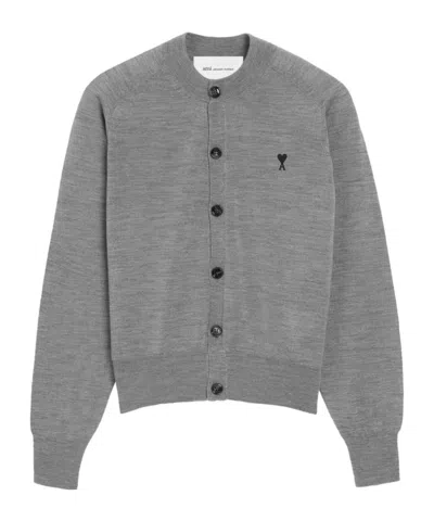 Ami Alexandre Mattiussi Grey Wool Crewneck Ami De Coeur Cardigan Grey In Gray